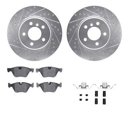 Dynamic Friction Co DFC Rotors-Drilled & Slotted-Silver w/ EURO 5000 Ceramic Brake Pads Incl Hdw 7612-31086