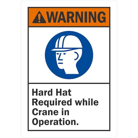 Lyle Hard Hat Required While Crane In Operation, 3.5x5, Non-Reflective, White G-14593-ND_3.5x5