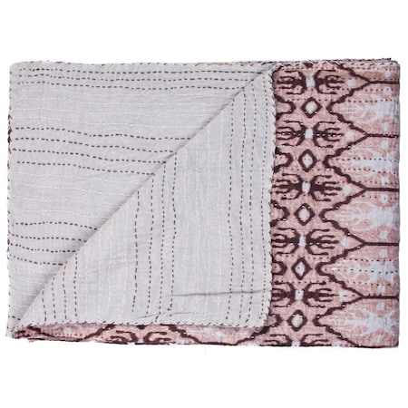 Homeroots 50" X 70" Pink and Brown Kantha Cotton Abstract Throw Blanket with Embroidery 332343