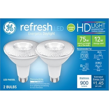 Ge Industrial Solutions LED Bulb, Flood/Spotlight, 900 Lumens, 12 W, PAR30L Lamp, 75 W Equivalent, E26 Lamp Base, 2PK 43098