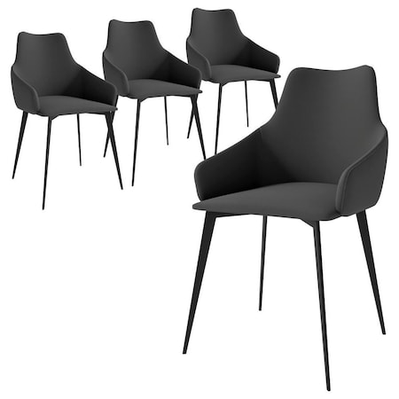 Leisuremod Sonnet Modern Dining Chair in Grey Leather and Iron Legs, 4PK SC51GR4