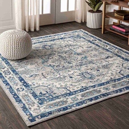 Jonathan Y Modern Persian Vintage Medallion Blue/Light Gray 5 ft Square Area Rug MDP106A-5SQ