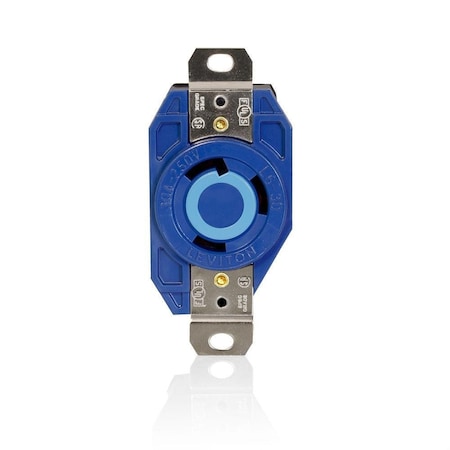 Leviton Flanged Locking Receptacle, L6-30R, 30 A, 277V AC, Single Phase, 2 Pole, Flush Mount, Blue 2620-BU