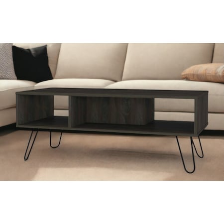Homeroots 40" Espresso And Black Wood And Metal Coffee Table With Shelf 535057