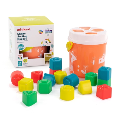 Miniland Feel to Learn: Shape Sorting Bucket, Salmon 97342