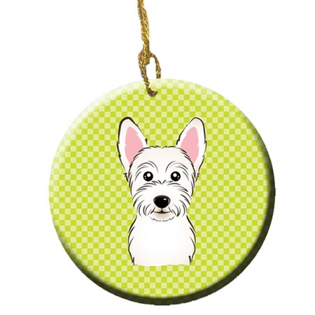 Carolines Treasures Checkerboard Lime Green Westie Ceramic Ornament- 2.81 In. BB1288CO1