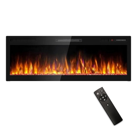 Edendirect 68 in. Wall Mount Metal Smart Electric Fireplace in Black, 4.33 in. Width, 2-Heating Settings, Remote ZR-WE-68