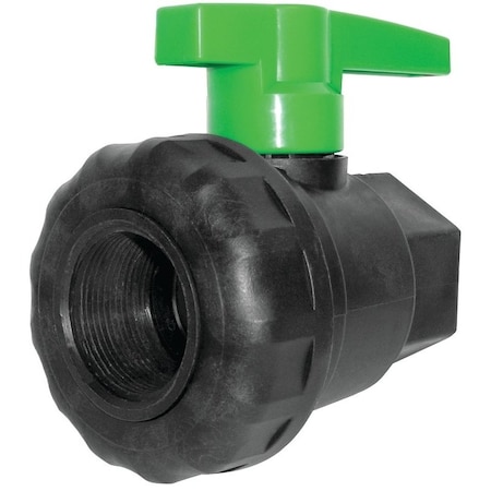 Green Leaf Ball Valve, 3/4 in Connection, Female NPT, 125 psi Pressure, Polypropylene Body SU075E