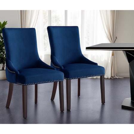 Homeroots Set of Two Tufted Navy Blue and Espresso Upholstered Velvet Dining Side Chairs 543528