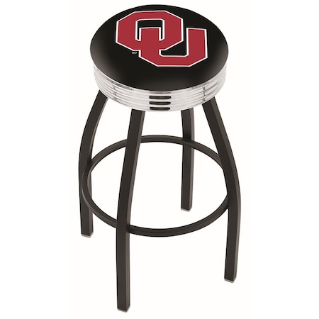 Holland Bar Stool Co 25" Blk Wrinkle Oklahoma Swivel Bar Stool, Chrome Ring L8B3C25Oklhma