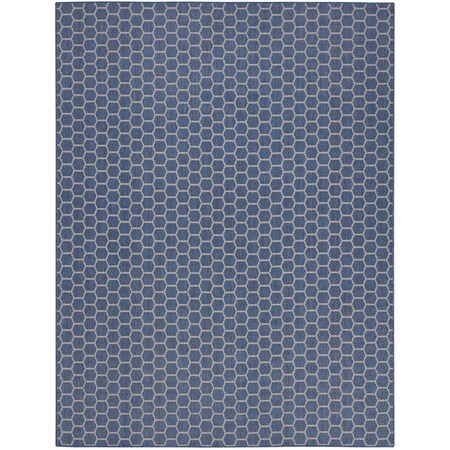 Homeroots 9' X 12' Blue And Beige Geometric Indoor Outdoor Area Rug 556316