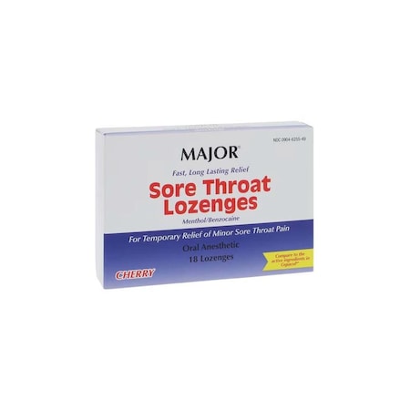 Major Pharmaceuticals Sore Throat Lozenge, 15/4mg, Cherry, 18PK 00904625549