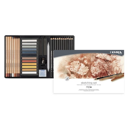 Lyra Sketching Set Tin, Artist Pencils & Pastels, Assorted Colors, 35-Piece Set L2051350