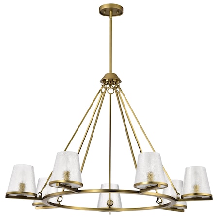 Nuvo Valentine, 7 Light Chandelier, Vintage Brass Finish, Hammered Glass 60/8269