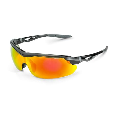 Crossfire Safety Glasses, Wraparound Red Mirror Polycarbonate Lens, Scratch-Resistant, PR 3968