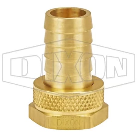 Dixon Standard Shank Garden Hose Fitting with Swivel Nut, 3/4-11-1/2 x 3/4 in Nominal, Brass, Domestic 5911212C
