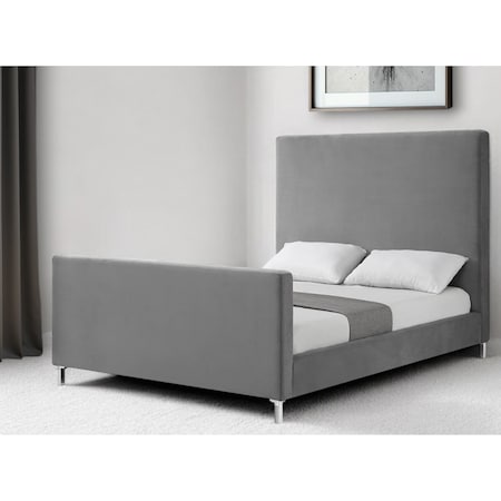 Homeroots Gray Solid Wood Queen Upholstered Velvet Bed 544766