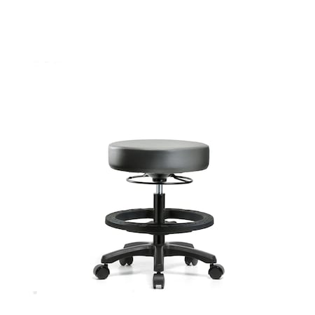 Blue Ridge Ergonomics Vinyl Mini-Stool, Med Bench, BF, Casters, Sterling BR-VMBMS-RG-BF-RC-8840