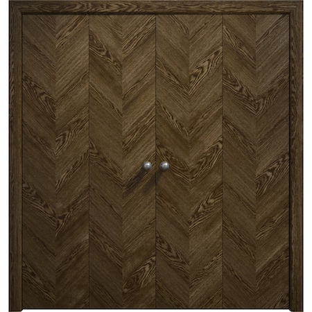 Sartodoors Sliding Closet Double Bi-fold Doors 72 x 80 inches, Ego 5005 Marble Oak, Sturdy Tracks Moldings Tr EGO5005DBF-DMR-72x80 (4* 18x80)
