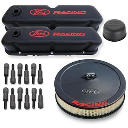 Ford Engine Dress up Kit with  Racing Logo, Black FRD302-500