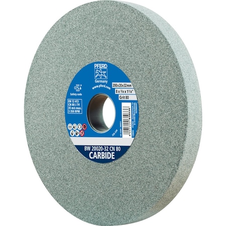 Pferd PFERD Vitrified Bench Wheel, CARBIDE, 8in x 3/4 x 2, 80 Grit, Silicon Carbide 61692