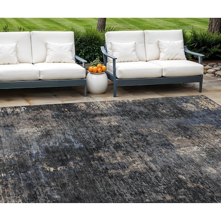 Homeroots 8' X 10' Charcoal Gray And Silver Abstract Washable Indoor Outdoor Area Rug 587893