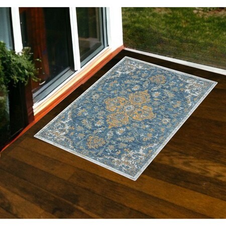 Homeroots 2' X 3' Blue and Ivory Medallion Stain Resistant Indoor Outdoor Area Rug 548902