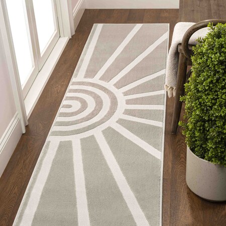 Jonathan Y Aelius MidCentury Scandinavian Abstract Sun Two-Tone High-Low Beige/Cream 2 ft. x 8 ft. Runner Rug SND101A-28