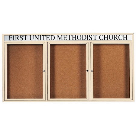 Aarco Enclosed Bulletin Board w/ Header Ivory Powder Coated Al Frame, 48''Hx96''W DCC4896-3RHIV