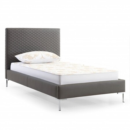 Homeroots Gray and Dark Gray Wood And Faux Leather Twin Bed Frame 486091