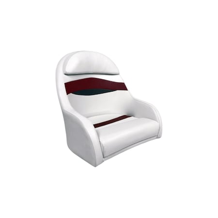 Horizon Mfg Elite Series Pontoon Bucket Style Captain Chair White/Red/Charcoal 3206-AAEC