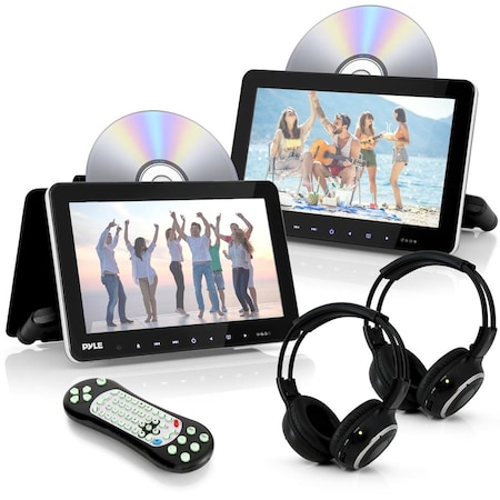 Pyle 10.5-Inch Universal Headrest Monitors with DVD Players, IR and FM Transmitters and Wireless PLHRDVD108KT