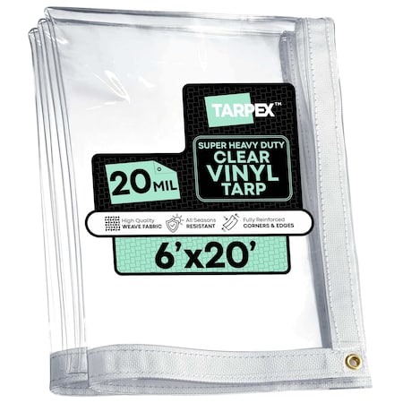 Tarpex Ultra Heavy Duty Tarp, 6 ft x 20 ft, 20 Mil, Clear, PVC CVT20-TA-620