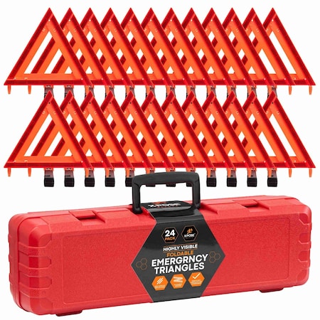 Xpose Safety 24 Sets Warning Triangle DOT Approved 3PK, Reflective Warning Road Safety Triangle Kit, 24PK WTR-3-24-X