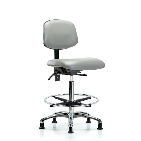 Blue Ridge Ergonomics High Bench Chair Chair, Vin, Hi Ben, Chr Tilt CF Glides, Dov, No Arms, 26" to 35-1/2" Height, Vinyl BR-VHBCH-CR-T1-A0-CF-RG-8567