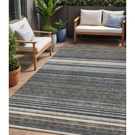 Homeroots 5' X 8' Taupe Beige And Pewter Striped Washable Indoor Outdoor Area Rug 614846