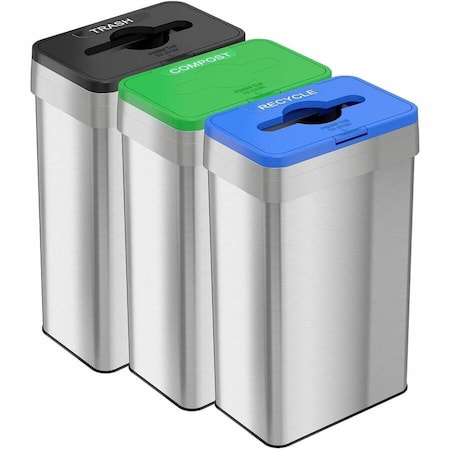 Hls Commercial 21 gal Rectangular Indoor Trash Can, Silver, Open Top, Stainless Steel, 10.25 in HLS21UOTTRIO