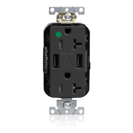 Leviton Lev-Lok HG/TR Dup USB A-A 20A 125V Blk M58AA-HGE