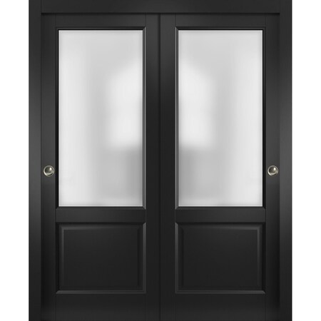 Sartodoors Sliding Closet Bypass Doors 60 x 96 inches, Lucia 22 Matte Black with Rain Glass, Sturdy Rails Mol LUCIA22DBD-BLK-6096