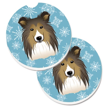 Carolines Treasures Snowflake Sheltie Set of 2 Cup Holder Car Coaster BB1676CARC