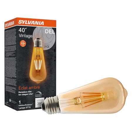 Ledvance LED ST19, 4.5W, Dimmable, 80CRI, 380 Lumen, 2175K, 15000 Life, E26Medium Base, AMBER Finish LED4.5ST19DIM822VING2RP 6/CS 1/SKU