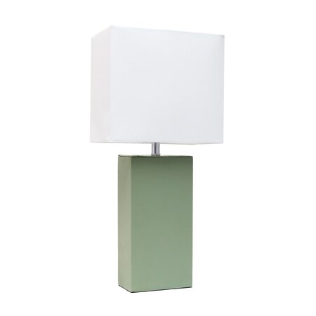 Homeroots 21" Sage Faux Leather Table Lamp With White Shade 643025