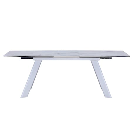 Homeroots 71" Gray and White Ceramic and Metal Self-Storing Leaf Extendable Dining Table 555187