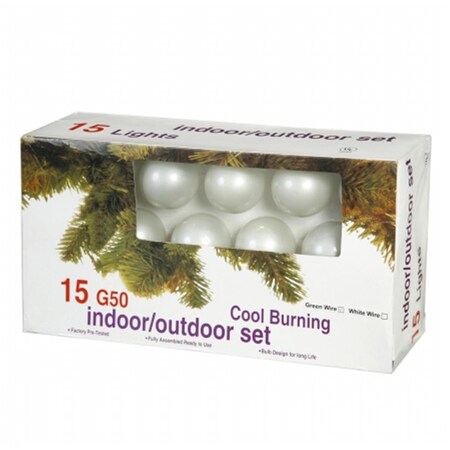 Vickerman 15 Light PearlWhite G50-E12 Ec Set-Green Wire V401915
