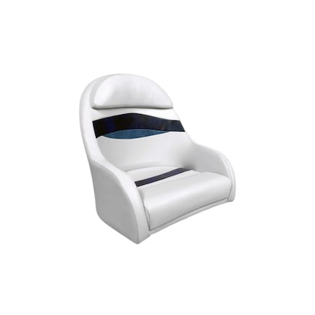 Horizon Mfg Elite Series Pontoon Bucket Style Captain Chair White/Navy/Blue 3206-AADK