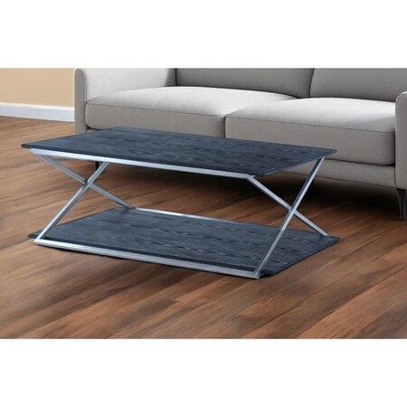 Homeroots 51" Black And Silver Stainless Steel Coffee Table With Shelf 520592