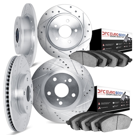 Dynamic Friction Co DFC Rotors-Drilled and Slotted-Silver with EURO 5000 Ceramic Brake Pads 7604-74002