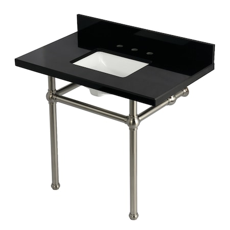 Kingston Brass 36" Black Granite Console Sink with Brass Legs, 8-Inch, 3-Hole, Black Granite/Brushed Nickel KVPK3630KBSQ8
