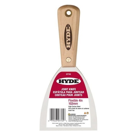 Hyde Flexible Joint Knife Hardwood Handle - 4" Wide. Used to Spread Compounds. 7745