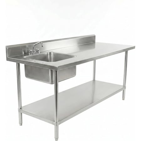 Amgood 30 in. x 72 in. Stainless Steel Work Table with Built-in Left Prep Sink and Faucet AMG WTWTPS-3072-L-F-Z